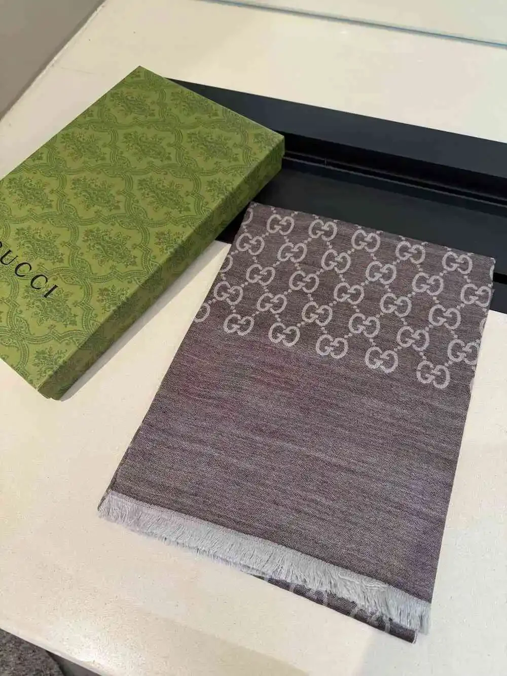 GUCCI Grey Gradient GG Monogram Scarf